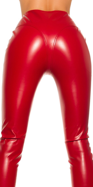 leatherlook Pants with zips Red